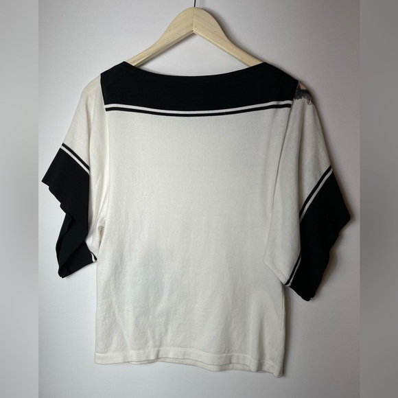 Vince Camuto Womens Short Sleeves Floral Neck Pullover Sweater Black Size Xs - Picture 4 of 7